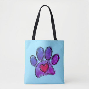 Purple and Blue Dog Lover Drawing Watercolor Tote Bag