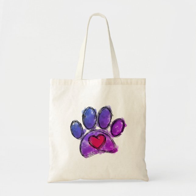 Purple and Blue Dog Lover Drawing Watercolor Tote Bag (Front)