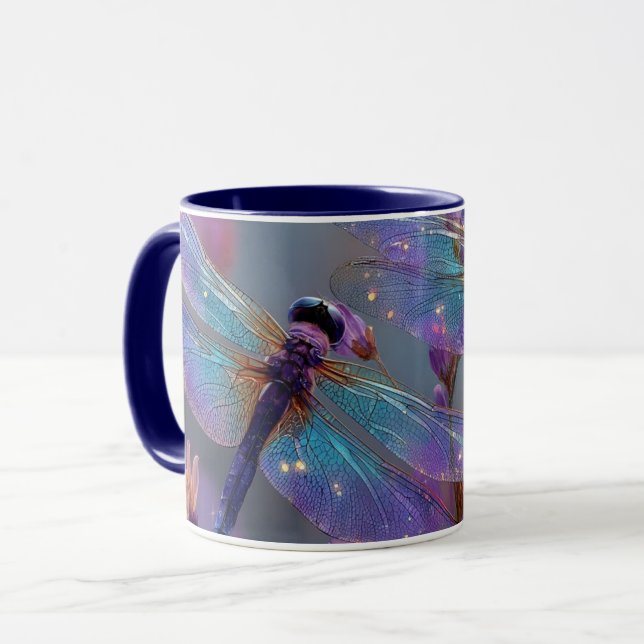 purple and blue dragonflies mug (Front Left)