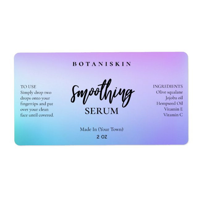 Purple And Blue Face And Hair Serum Labels (Front)