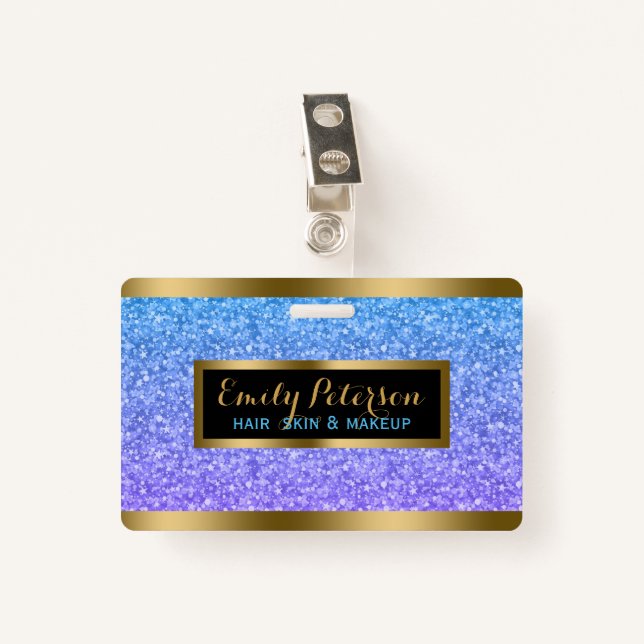 Purple And Blue Faux Glitter Gold Accents Badge (Front with Clip)