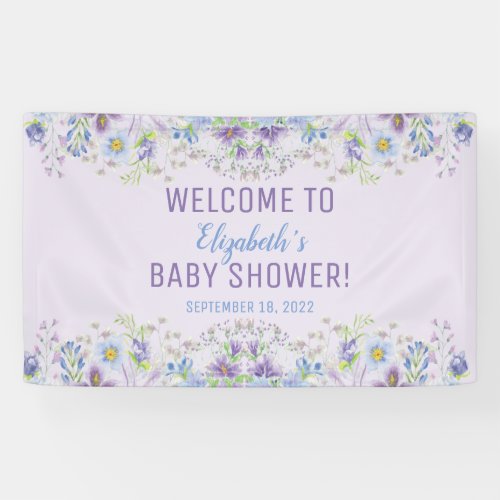 Purple and Blue Floral Baby Boy Shower   Banner