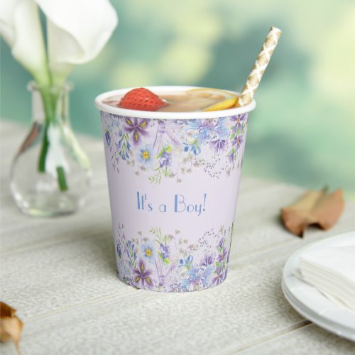 Purple and Blue Floral Baby Boy Shower  Paper Cups