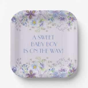 Purple and Blue Floral Boy Shower  Paper Plates