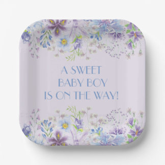 Purple and Blue Floral Boy Shower  Paper Plates