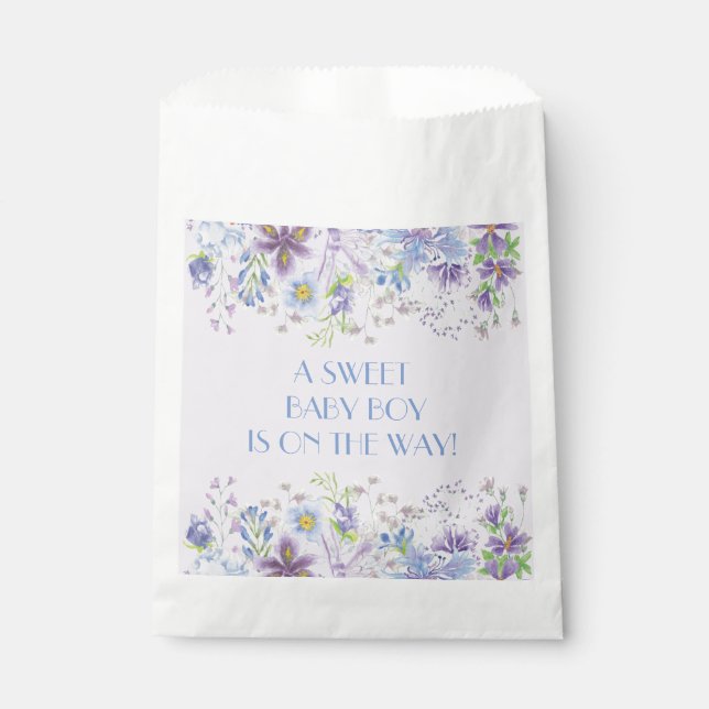 Purple and Blue Floral Boys Shower  Favor Bag (Front)