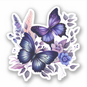 Purple and Blue Floral Butterflies Sticker