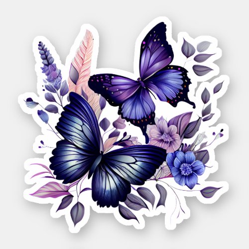 Purple and Blue Floral Butterflies Sticker