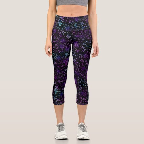 Purple and Blue Floral Capri Leggings