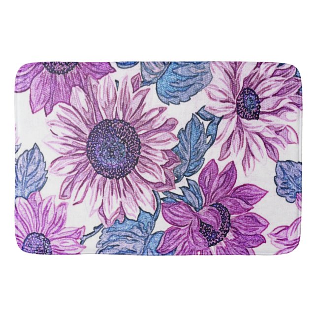 Purple and Blue Floral Delight Bath Mat (Front)