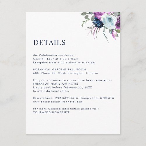 Purple and Blue Floral Details  Guest Information Enclosure Card