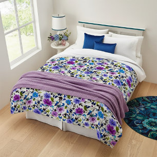 Purple and blue floral duvet cover