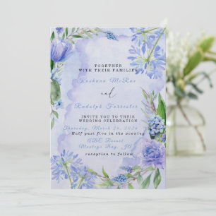 Purple and Blue Floral Flat Save The Date Card