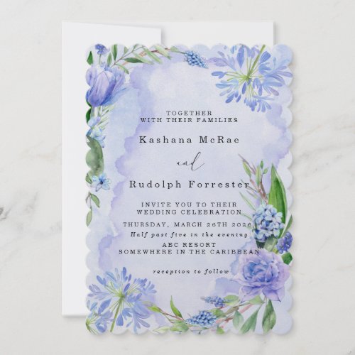 Purple and Blue Floral Flat Save The Date Card