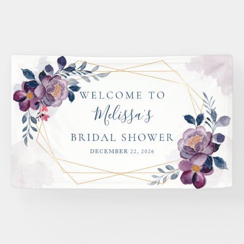 Purple and Blue Floral Geometric Bridal Shower Banner
