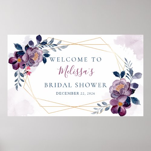 Purple and Blue Floral Gold Frame  Poster
