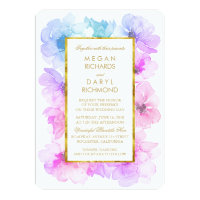 Purple and Blue Floral Gold Frame Wedding Card