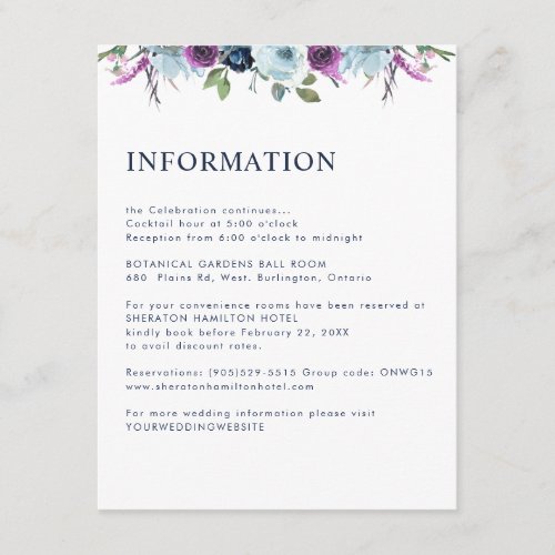 Purple and Blue Floral Guest Information Or Other Enclosure Card