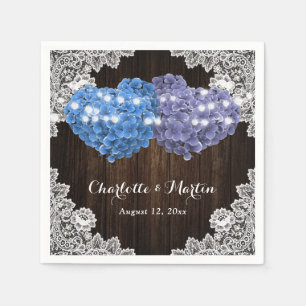 Purple and Blue Floral Hearts Wood Lace Wedding Napkins