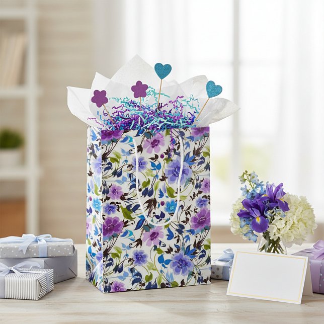 Purple and blue floral medium gift bag (Creator Uploaded)