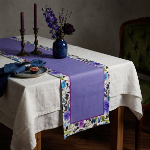 purple and blue floral medium short table runner