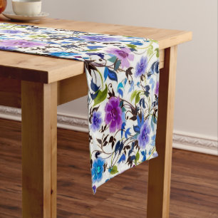 Purple and blue floral medium table runner