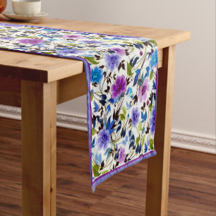 Purple and blue floral medium table runner
