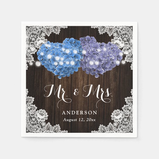 Purple and Blue Floral Mr. and Mrs. Wedding Napkins (Front)