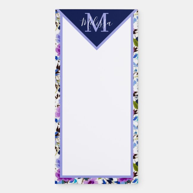 Purple and blue floral personalized   magnetic notepad