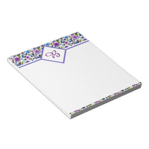 Purple and blue floral personalized notepad