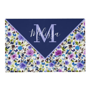 Purple and blue floral personalized   placemat