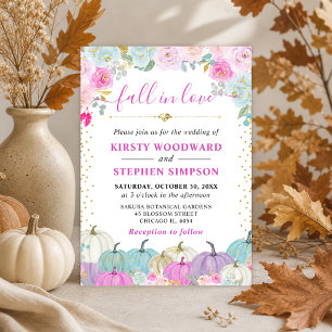 Purple and Blue Floral Pumpkin Fall Wedding Invitation