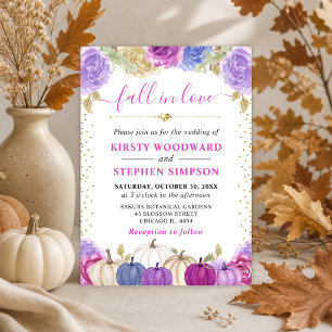 Purple and Blue Floral Pumpkins Fall Wedding Invitation