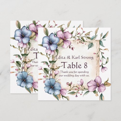 Purple and Blue Floral Table Number Thank You