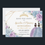 Purple and Blue Floral Twins Quinceanera Sweet 16 Save The Date<br><div class="desc">Matching items available in store! (c) The Happy Cat Studio</div>