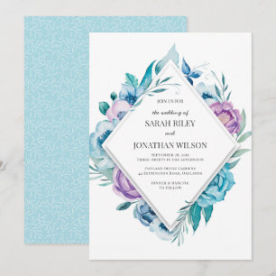 Purple and Blue Floral Wedding invitation