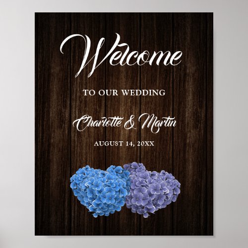 Purple and Blue Floral Wedding Reception Sign