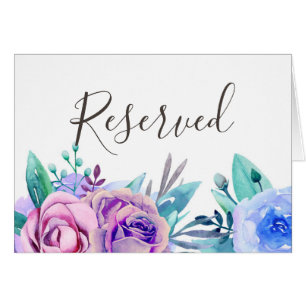 Purple and blue floral wedding reserved sign cards