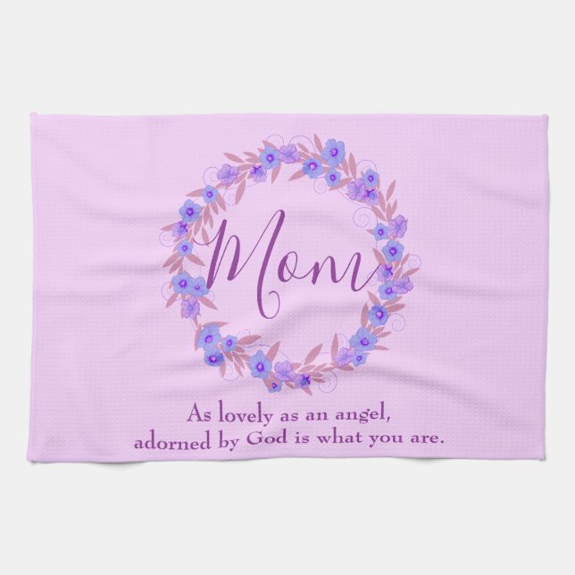 Purple and blue floral wreath for mom kitchen towel (Horizontal)