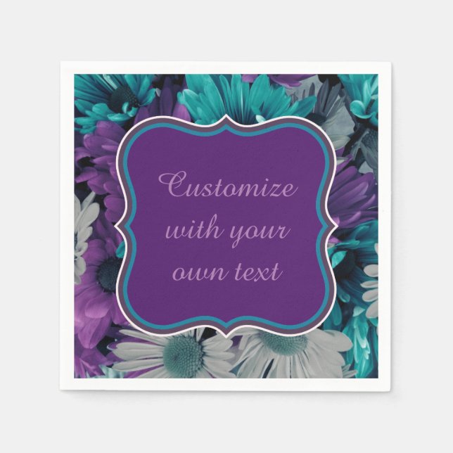 Purple and Blue Flower Smash Custom Text Napkins (Front)