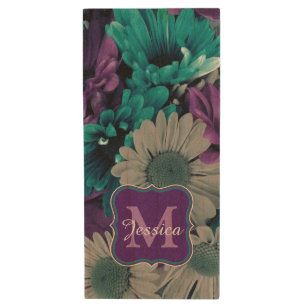 Purple and Blue Flower Smash Personalised Wood Flash Drive