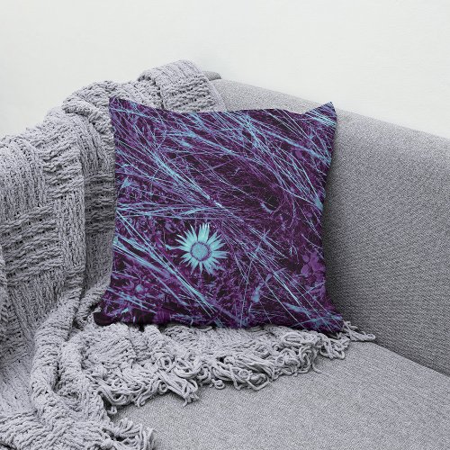 Purple and Blue Flower Texture Farmhouse Cottage Throw Pillow
