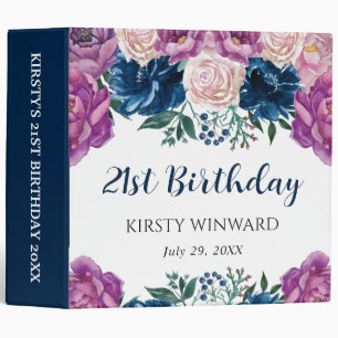 Purple and Blue Flowers Birthday Photo Album 3 Ring Binder