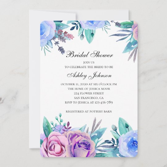 Purple and blue flowers bridal shower invitation | Zazzle.com