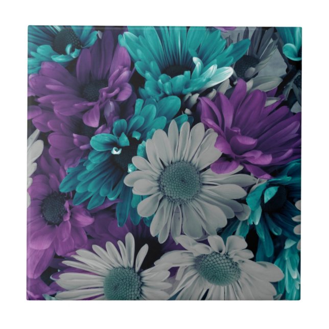 Purple and Blue Flowers Ceramic Tile (Front)