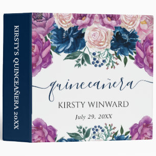 Purple and Blue Flowers Quinceanera Photo Album 3 Ring Binder