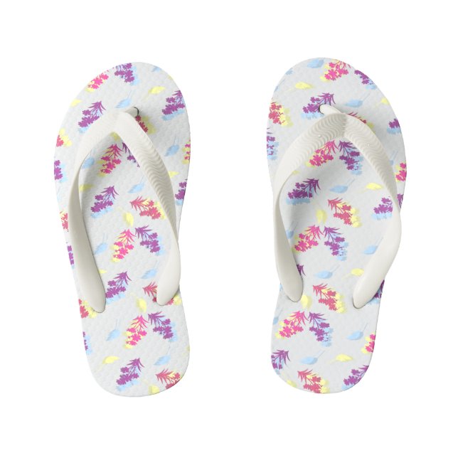 Purple and Blue Flowers Seamless Pattern – Elegant Kid's Flip Flops (Footbed)