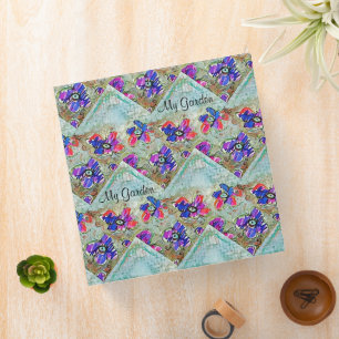 Purple and Blue Flowers Squares Zigzags 3 Ring Binder