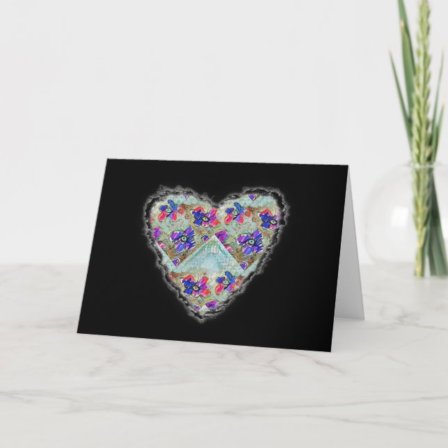 Purple and Blue Flowers Squares Zigzags Holiday Card (Front)