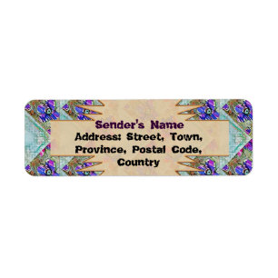 Purple and Blue Flowers Squares Zigzags Label
